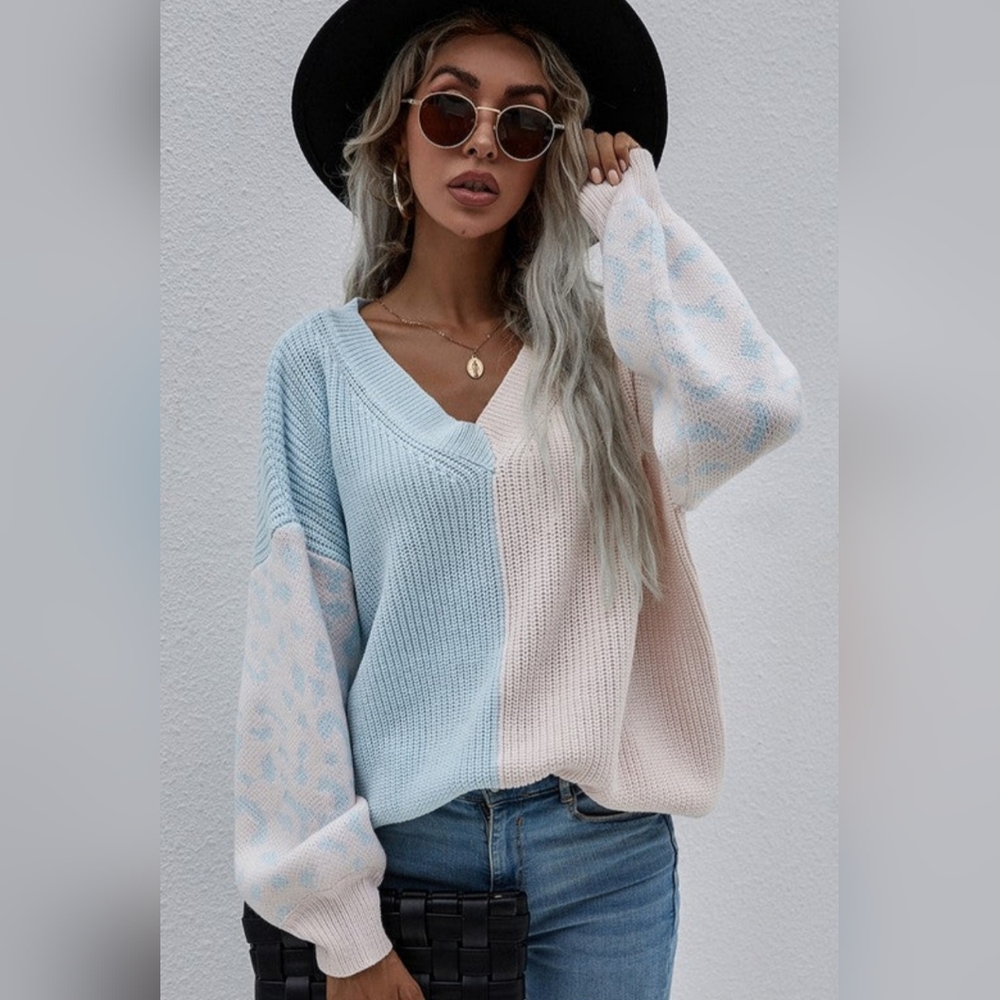 Sweater Patch Color With Leopard Print